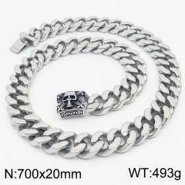 Classic four-sided stainless steel skull Cuban chain necklace for men
